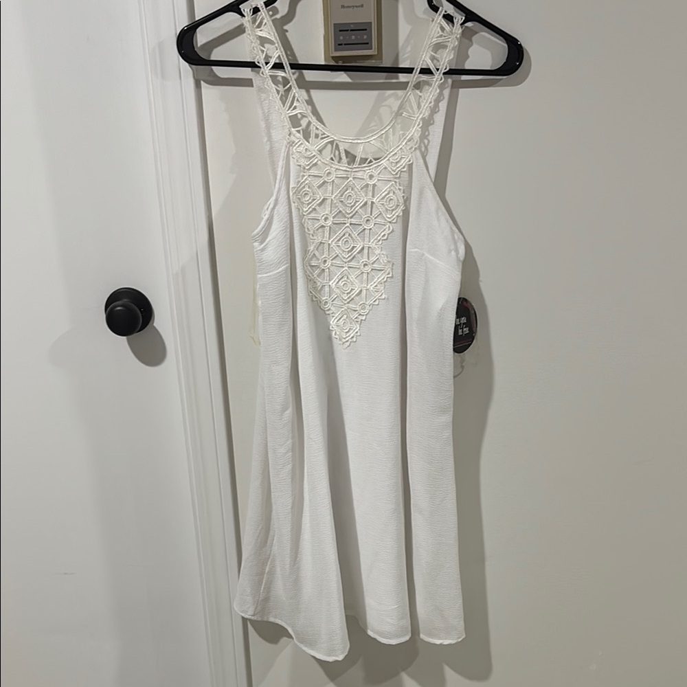 White Sleeveless Dress with Lace Detail